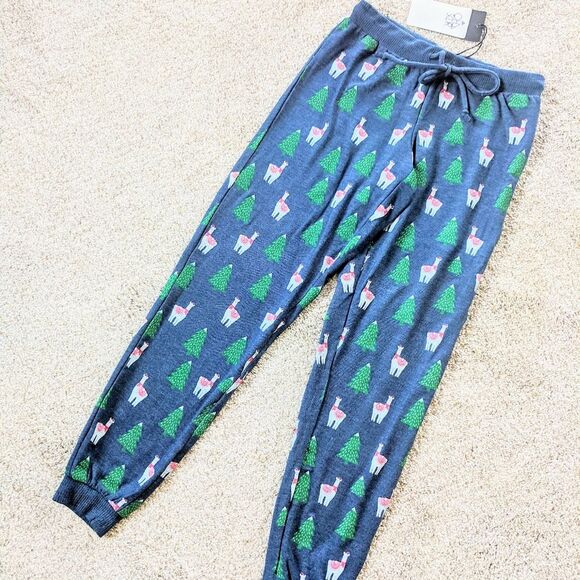 NWT Navy Chaser Christmas Tree Llama Joggers - Picture 4 of 12